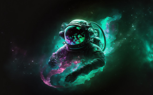 Spaceman green purple clouds stars free wallpaper for desktop - medium preview image