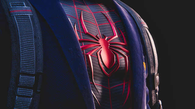 Spiderman backpack red spider cityscape free wallpaper for desktop - medium preview image