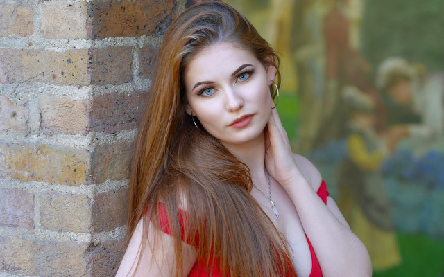 Woman long hair brick wall #9 free wallpaper for desktop - medium preview image