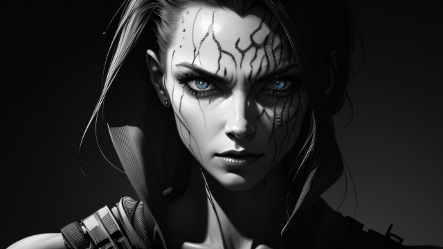 Woman blue eyes gothic knife free wallpaper for desktop - medium preview image