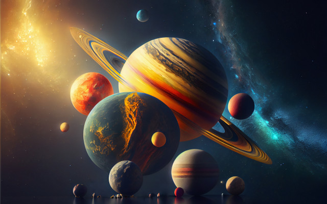 Planets sun stars aurora moon free wallpaper for desktop - medium preview image