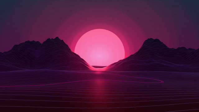 Sunset mountains water pink sun free wallpaper for desktop - medium preview image