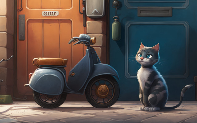 Black cat motorcycle door bird free wallpaper for desktop - medium preview image