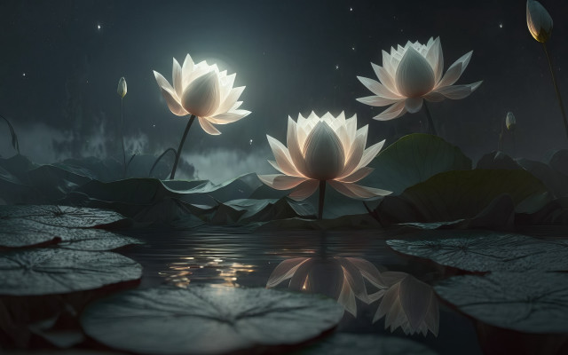 White flowers lake lily pads free wallpaper for desktop - medium preview image