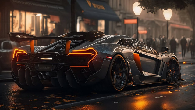 Futuristic car street rain night free wallpaper for desktop - medium preview image