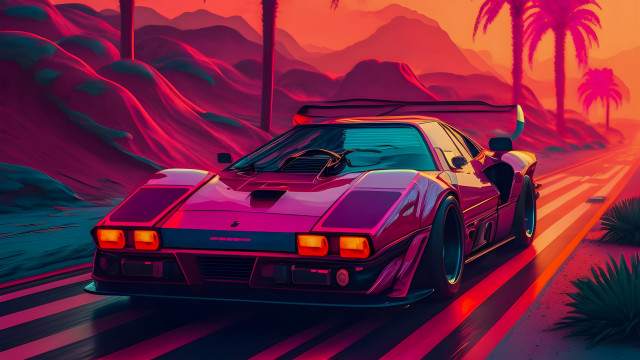 Car palm trees pink sky free wallpaper for desktop - medium preview image