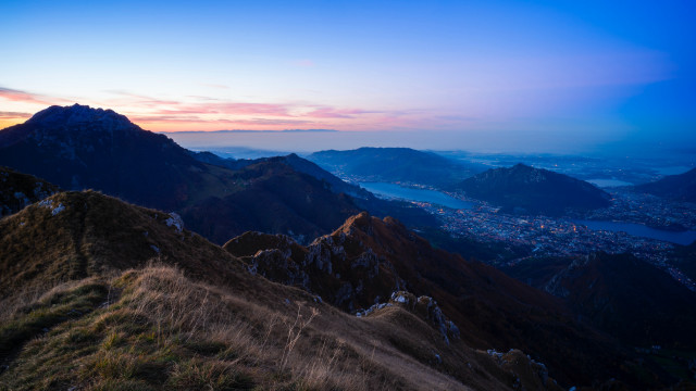 Mountain range sunset cityscape blue free wallpaper for desktop - medium preview image