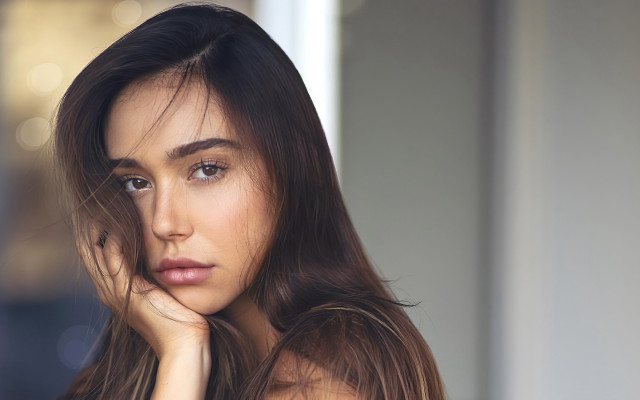 Woman longhair white shirt portrait #2 free wallpaper for desktop - medium preview image