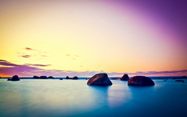Rocks beach sunset colorful purple free wallpaper for desktop - medium preview image
