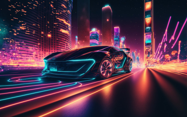 Futuristic car city night neon #10 free wallpaper for desktop - medium preview image