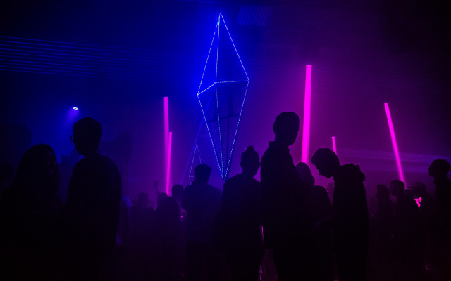 Cyberpunk pyramid group volumetric lights free wallpaper for desktop - medium preview image