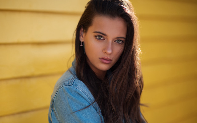 Woman long hair denim shirt free wallpaper for desktop - medium preview image