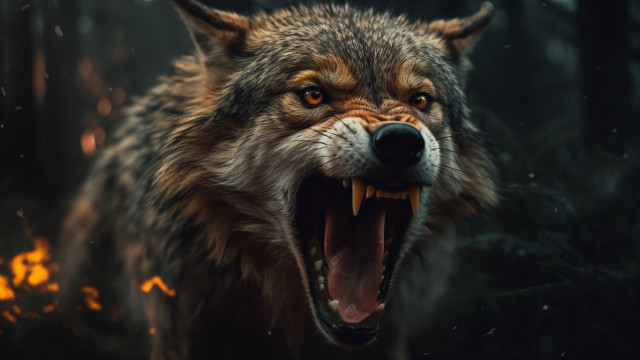 Wolf open mouth furry digital free wallpaper for desktop - medium preview image