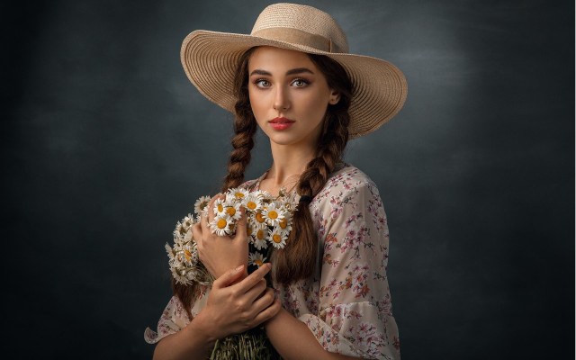 Anna braid hat flower portrait free wallpaper for desktop - medium preview image