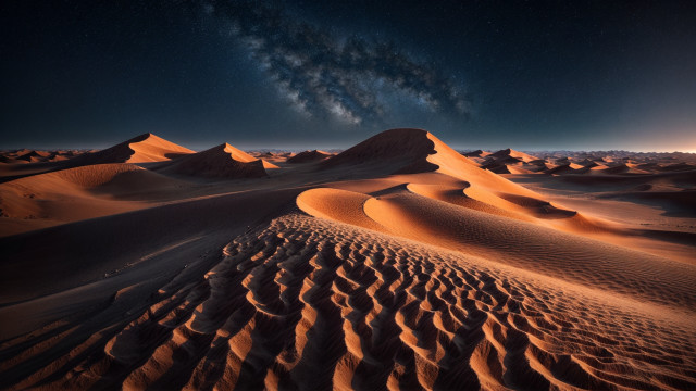Desert starry sky mountains city free wallpaper for desktop - medium preview image