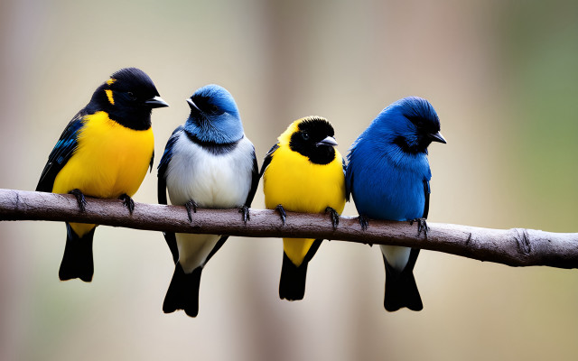 Three birds branch synchromism jigsaw free wallpaper for desktop - medium preview image