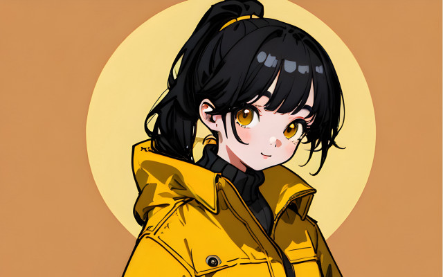 Woman yellow jacket pony tail free wallpaper for desktop - medium preview image