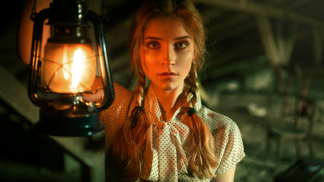 Lantern woman cinematic artsandcrafts bokeh free wallpaper for desktop - medium preview image