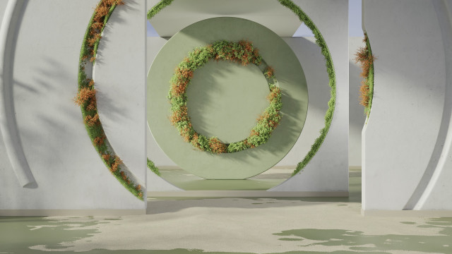 Circular sculpture green plant white free wallpaper for desktop - medium preview image