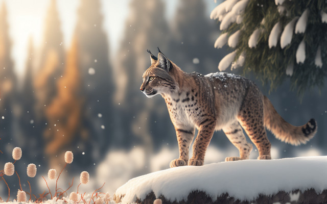 Cat rock snow pine night free wallpaper for desktop - medium preview image