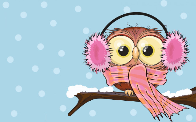 Cartoon owl headphones snow illustration free wallpaper for desktop - medium preview image