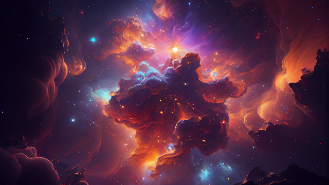 Colorful space stars clouds orange free wallpaper for desktop - medium preview image