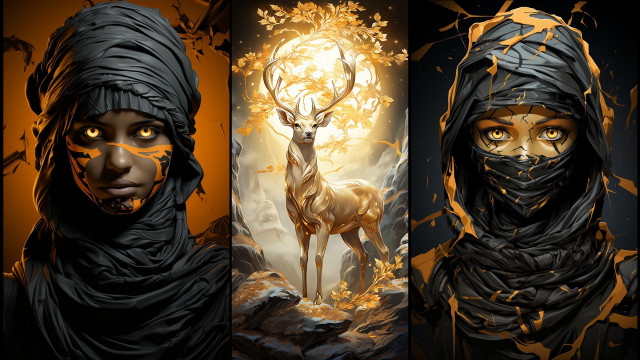 Fantasy deer woman airbrush digital free wallpaper for desktop - medium preview image