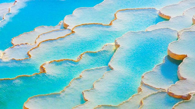 Mosaic beach ocean watercraft mountain free wallpaper for desktop - medium preview image