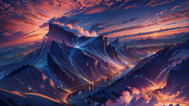 Mountain road night clouds sunset free wallpaper for desktop - medium preview image