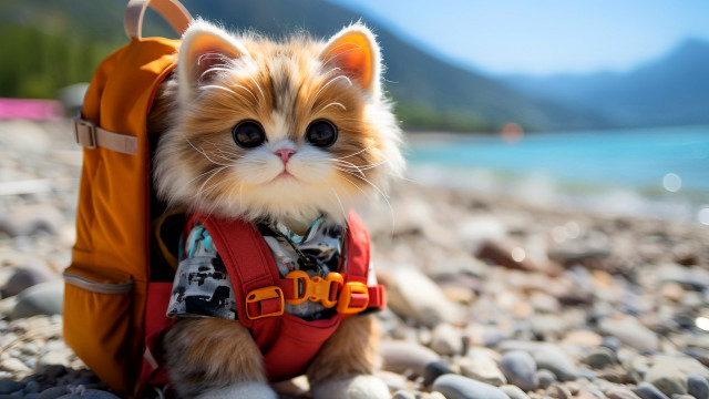 Small cat backpack rocky beach #2 free wallpaper for desktop - medium preview image
