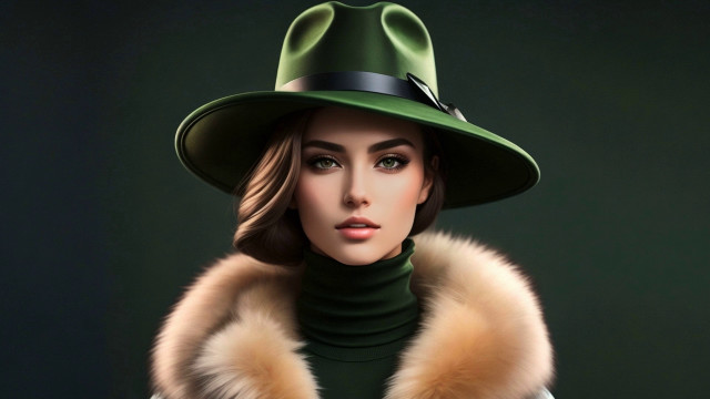 Elina karimova green hat fur free wallpaper for desktop - medium preview image