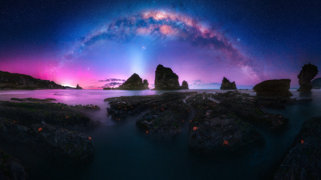 Colorful sky stars galaxy landscape free wallpaper for desktop - medium preview image