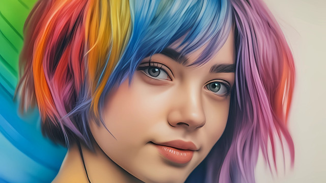 Multicolored hair digital painting portrait free wallpaper for desktop - medium preview image