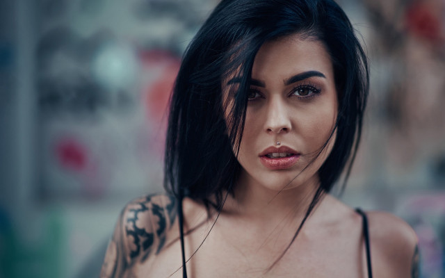 City street tattoo portrait bokeh free wallpaper for desktop - medium preview image