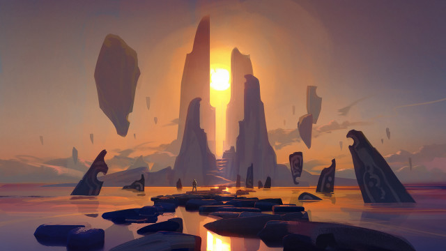 Futuristic city sunset people concept free wallpaper for desktop - medium preview image
