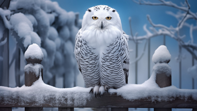 Snowy owl fence moon winter free wallpaper for desktop - medium preview image