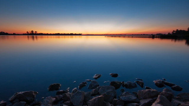 Lake rocks water sunset sky #2 free wallpaper for desktop - medium preview image