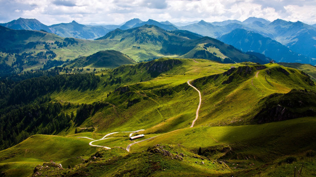 Winding road green mountains clouds #2 free wallpaper for desktop - medium preview image