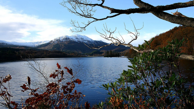 Lake mountains trees autumn leaves free wallpaper for desktop - medium preview image