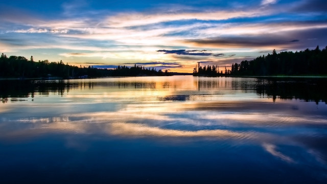Sunset lake clouds trees reflection #2 free wallpaper for desktop - medium preview image