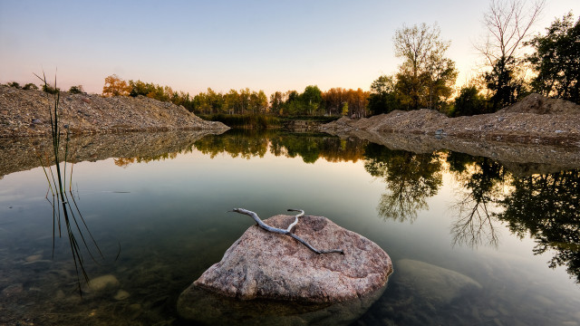 Rock snake lake forest sunset free wallpaper for desktop - medium preview image