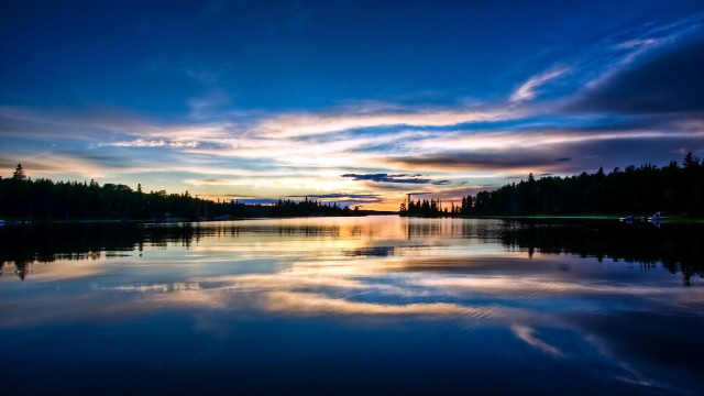 Sunset lake trees clouds reflection #2 free wallpaper for desktop - medium preview image