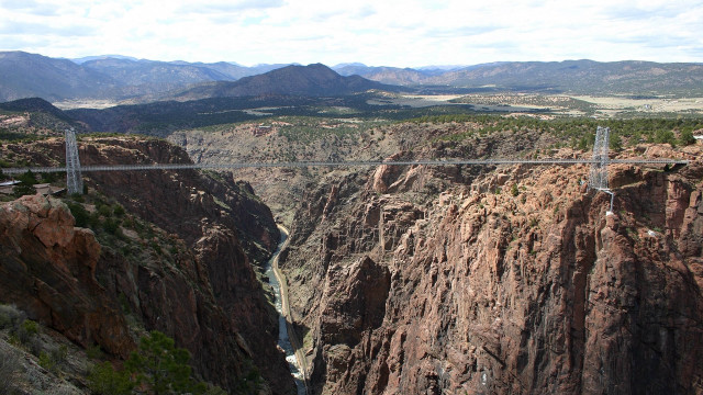 Bridge canyon river mountains clouds free wallpaper for desktop - medium preview image