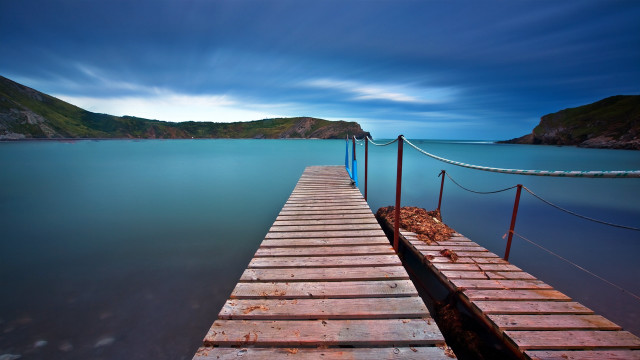 Dock mountain water night sky free wallpaper for desktop - medium preview image