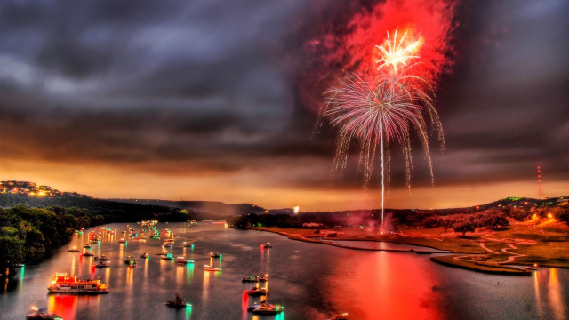 Fireworks river cityscape clouds autumn free wallpaper for desktop - medium preview image