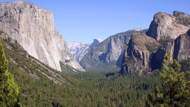 Mountain valley forest lake sky free wallpaper for desktop - medium preview image