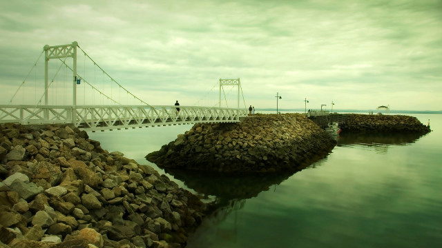 Bridge over water rocks matte free wallpaper for desktop - medium preview image