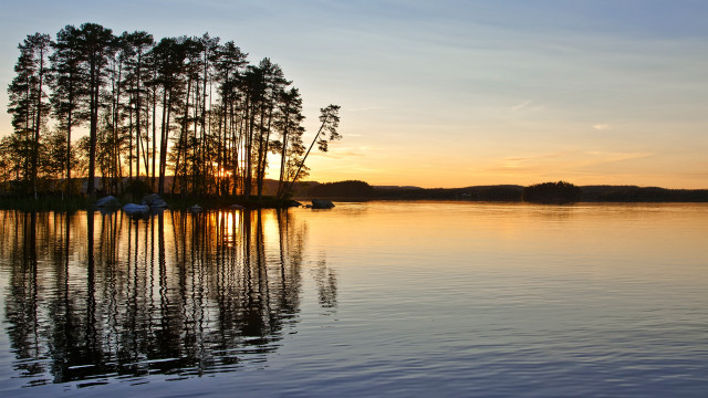 Lake bridge city sunset trees free wallpaper for desktop - medium preview image