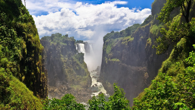 African jungle waterfall cliffs river free wallpaper for desktop - medium preview image