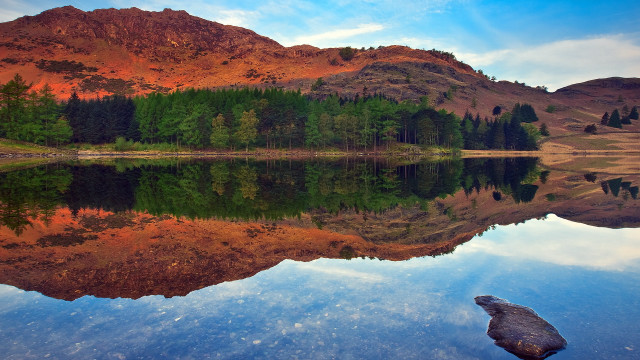 Mountain lake forest reflections sunset free wallpaper for desktop - medium preview image